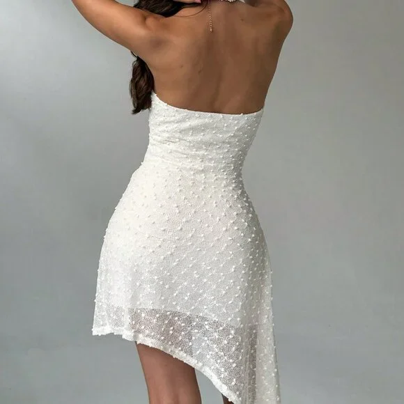 Elegant Women's Starfish Sequin Print Ruched Bandeau Mini Dress - Picture 4 of 7